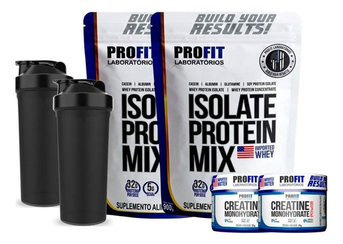 2 Whey Isolate Mix 900g + 2 Creatina + Coqueteleira - Profit Sabor Chocolate & Cookies