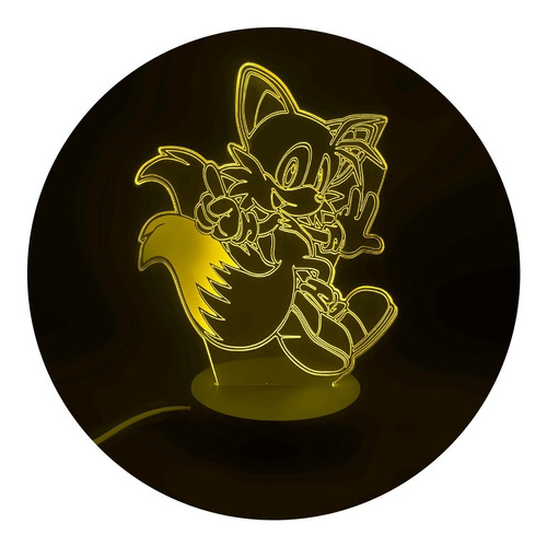 Lampara 3d Tails Sonic Base Madera