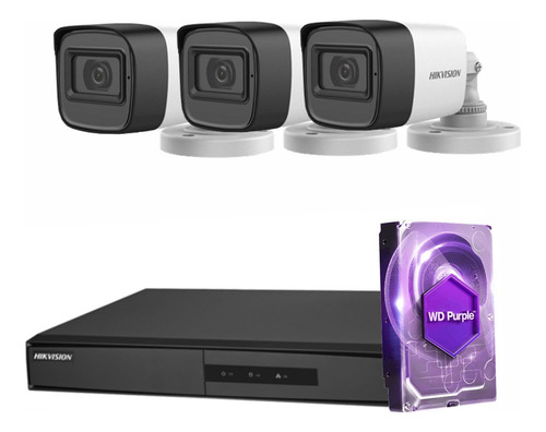 Kit Seguridad Dvr 4ch Hikvision + 3 Camaras 1080p 2mp + Disc