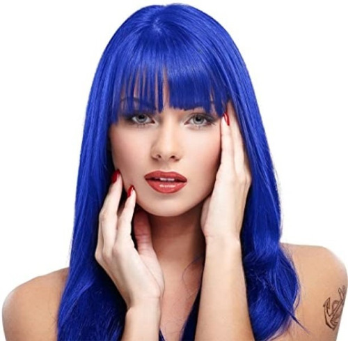 Imagen 1 de 1 de Peluca Larga Azul Rey Pelo Sintético 60 Cm Disfraz Y Fiestas