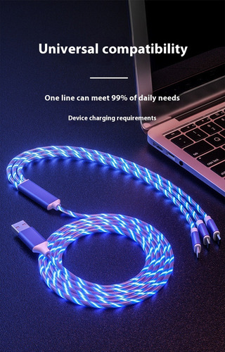 - Cable 3en1 Led Carga Rápida 2a Triple Con Usb/tipo C/micro