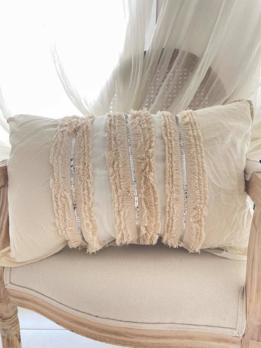 Almohadón Nish Decorativo Boho Tussur Flecos Y Lentejuelas