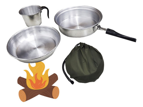 Marmita 1 Persona Mochilero Camping Set De Cocina 5p Brogas