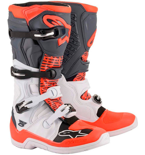      Botas Para Motocross Tech 5 Bco/grs/roj Fluo