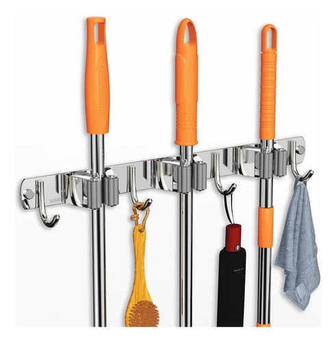 Soporte Para Trapeador Y Escoba Sin Perforar Acero Inoxidabl