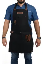 Comprar Mandil Parrillero Premium Lona - Piel Y Porta Cerveza Color Negro
