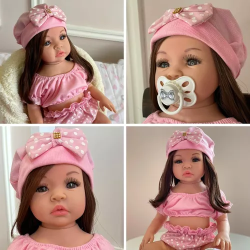 Boneca Bebê Menina Reborn Silicone Pode Molhar Kit Itens