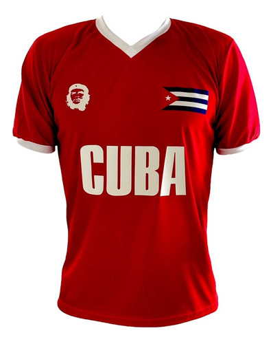  Camiseta Futbol Cuba Rostro Guevara Roja Escote V Retro