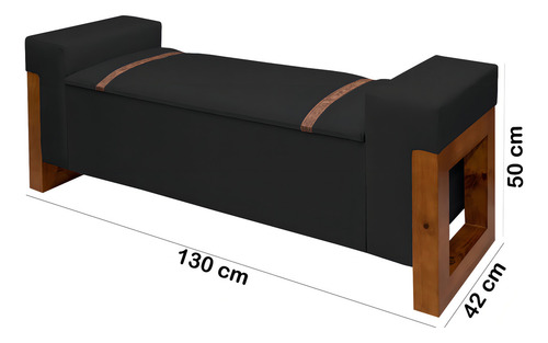 Recamier Baú Divã Moderno Retro Banco Casal 1,30m Para Quarto E Sala Sapateira Luxo Preto