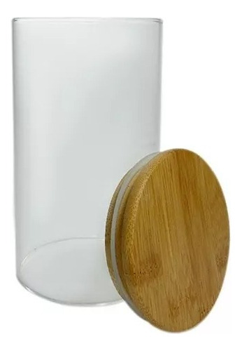 Frasco Tarro De Vidrio Con Tapa De Bambú 8,5 X 15 Cm Color Transparente