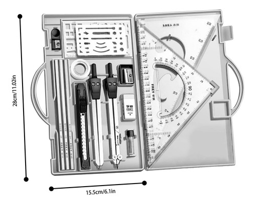 V Juego De Geometría De Reglas Y Compás De Metal Con Estuche