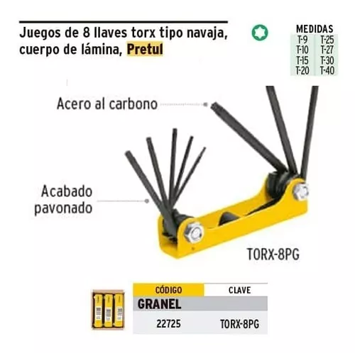 Juego de 8 llaves torx tipo navaja, cuerpo de lámina, Pretul TORX-8P 21395  – Mundo Constructor