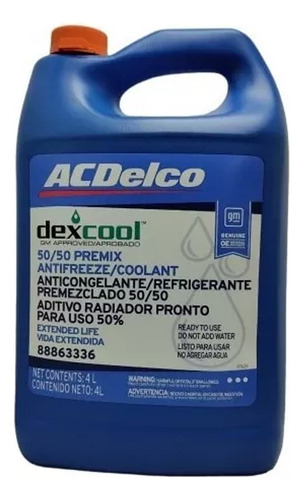 Refrigerante Acdelco Naranja 50/50 Galon 4l Importado Azul