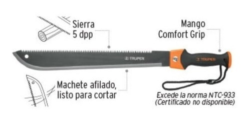 Imagen 2 de 3 de Machete Doble Filo 18 Truper Profesional