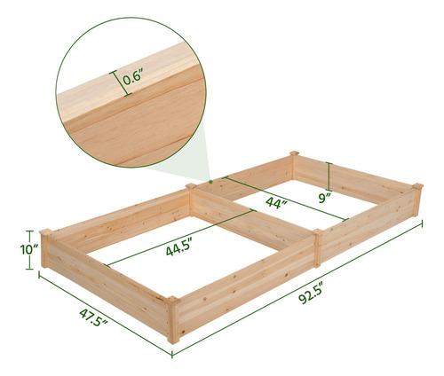 Jardinera Elevada De Madera Para Horticultura 93 X 48 X 10 C