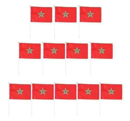 4x 12 Uds. Bandera De Marruecos Ondeando A Mano Bandera
