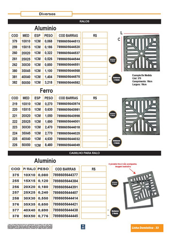 Ralo De Aluminio 20 X 20 Rig Fundidos