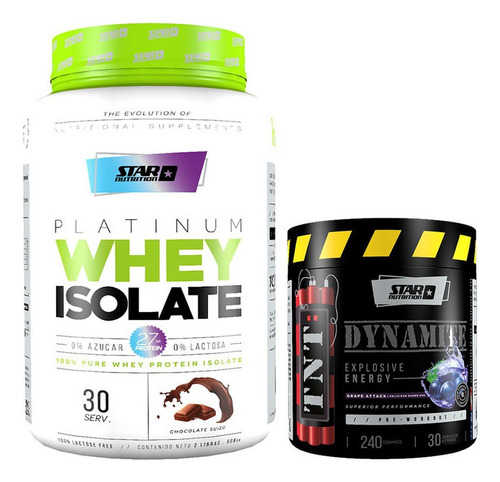 Proteina Whey Isolate 2lb Star Nutrition + Tnt 240g Pre Work Sabor Chocolate + Grape Attack