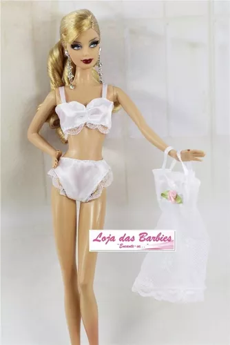 Roupa Lingerie Luxo Camisola Para Boneca Barbie + Sapatos