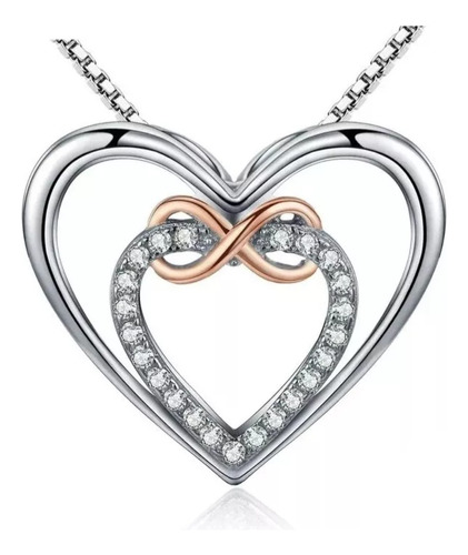 Collar Doble Corazón Infinito Amor Eterno Plata Fina 925 