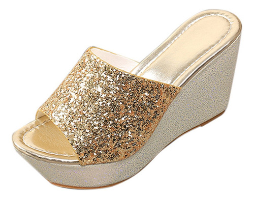 Zapatillas Bling Wedges De Alta Calidad Con Tacón Alto Y Pun