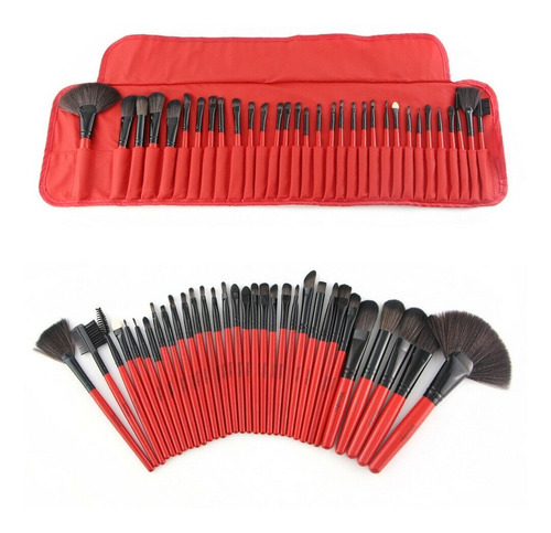 Brochas Para Maquillaje Kit 32 Piezas Rojas