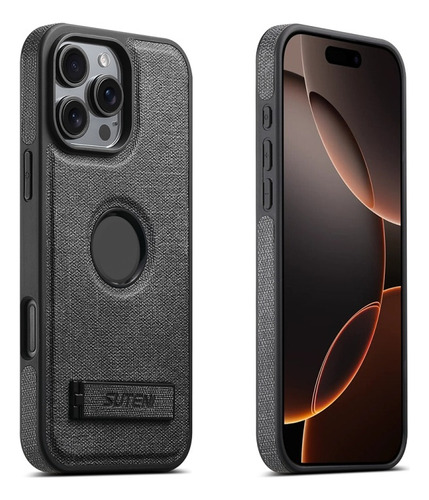 Capa De Couro Com Textura Jeans Para iPhone 15/16