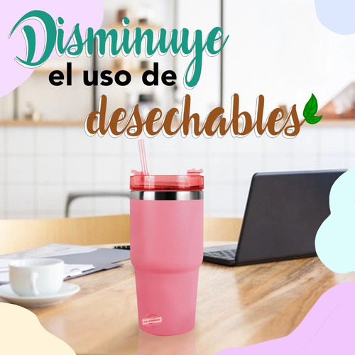 Imagen 6 de 7 de Termo Vaso Termico Tapa Hermetica + Popote 600 Ml 6207