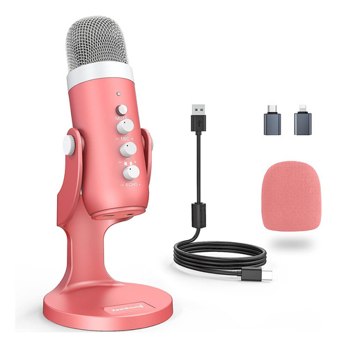 Microfono Usb Para Juegos Zealsound, Microfono Rosa Con S...