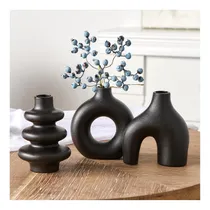 Comprar Juego De 3 Jarrones De Cerámica Negros, Pequeños Floreros Pa
