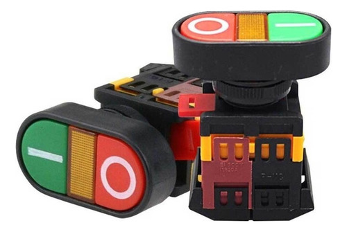 Botão Duplo Liga/desliga Nr12 Com Ressalto Iluminado 220v