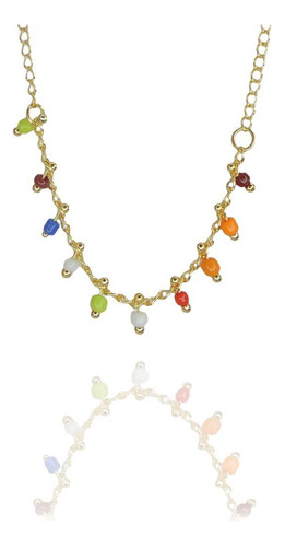 Pulseira Infantil De Pedrinhas Coloridas Folheado A Ouro 18k