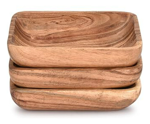 Platos De Ensalada De Madera De Acacia Para Sándwich, Pan, E