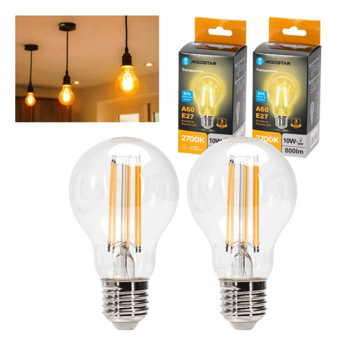 Aigostar 2 Uds Foco De Filamento Led A60 E27 10w 2700k