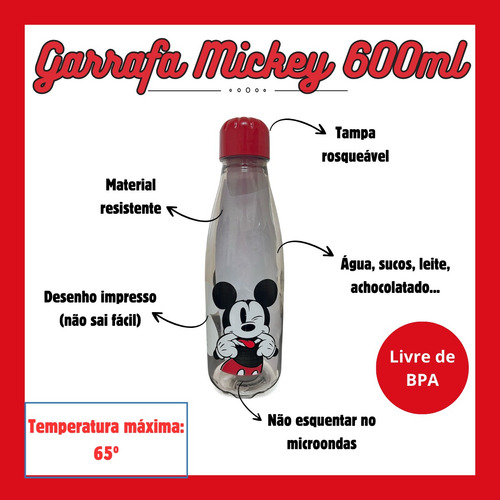 Garrafa Squeeze Mickey Minnie Mouse 600ml Escolar Academia