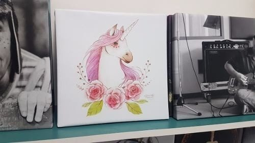 Cuadro 20x20cm Unicornio Flores Magia Mitico Heart Hermoso