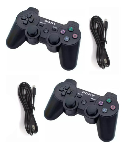 Kit 2 Controles Sem Fio Para Ps3 Dualshock + Cabo Carregador