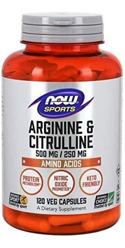 Now Foods Arginina 500mg Con Citrulline 250 Mg-120 Cápsula.