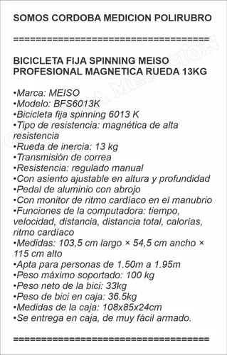 Bicicleta Fija Spinning Profesional Meiso rueda magnética con