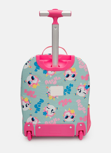 Mochila Com Rodinha Pequena Unicórnio Aloha Verde-claro Estampado