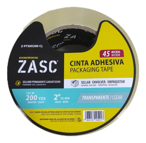 Cinta Para Embalar 45mm X 200 Yrs Transparente Zasc