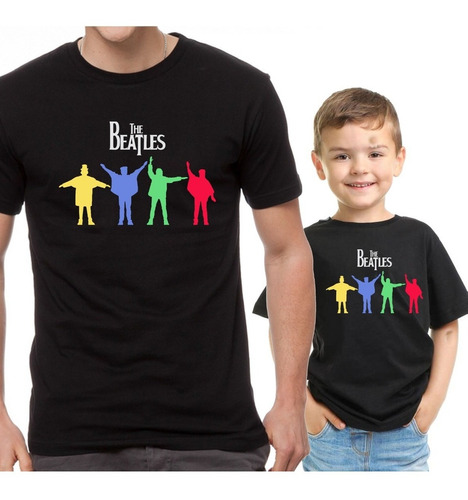 Dos Poleras Unisex Padre Madre E Hijo Moda Banda The Beatles