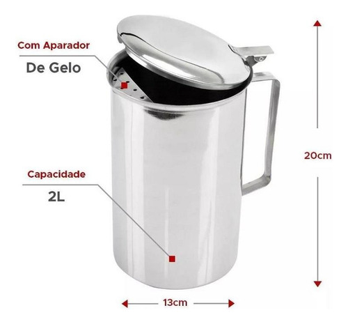 Jarra De Inox Com Tampa E Aparador De Gelo Para Água Ou Suco