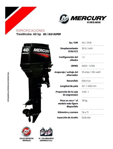 Motor Mercury 40 Hp Elo Super 2 Tiempos ¡entrega Inmediata!