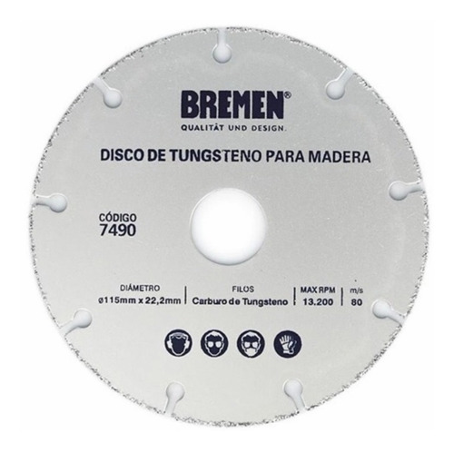 Disco De Corte Amoladora 115mm Madera Yeso Clavo Bremen 7490