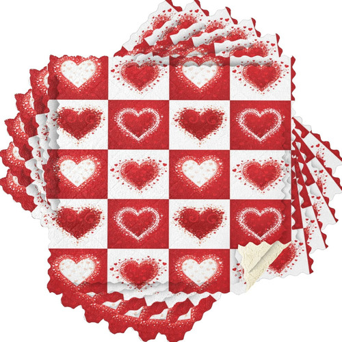  Valentine39s Day Love Heart Red Alo Plaid Trapos Paño...