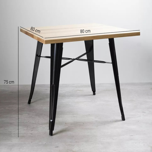 Mesa Tolix Madera Cuadrada 80x80x75cm Venhoouse
