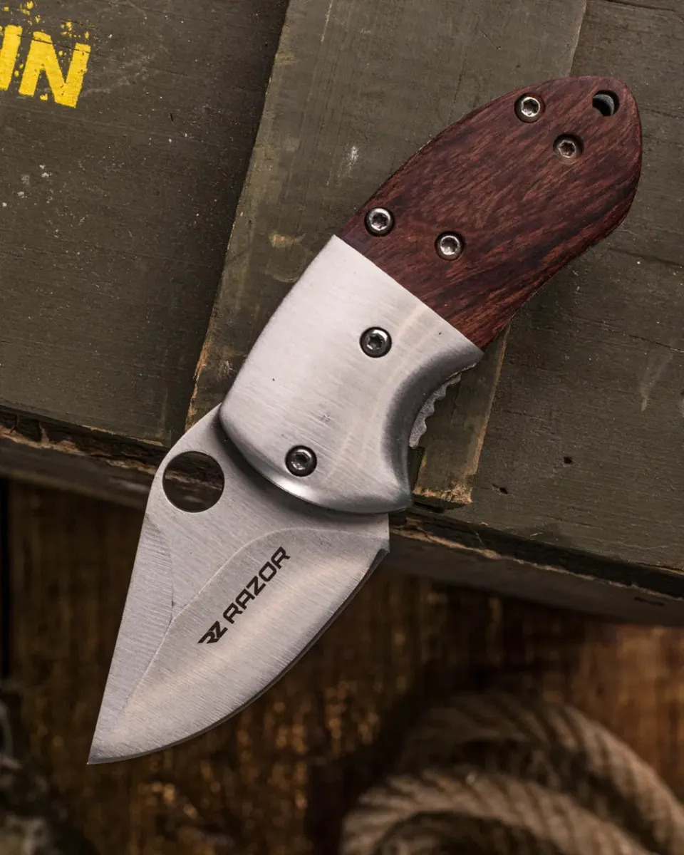 Navaja de Bolsillo Razor Mini con Hoja Plegable para Camping y Pesca