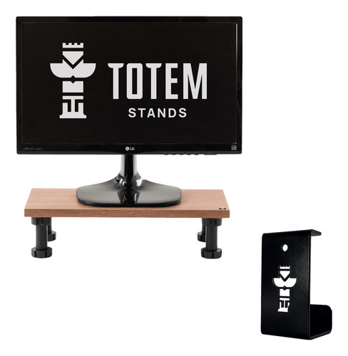 Combo Eleva Monitor Base Stand + Soporte Para Auriculares En