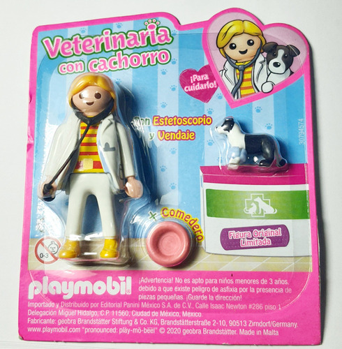 Figura Playmobil De Veterinaria Con Cachorro Perro Estetosco (Usado)